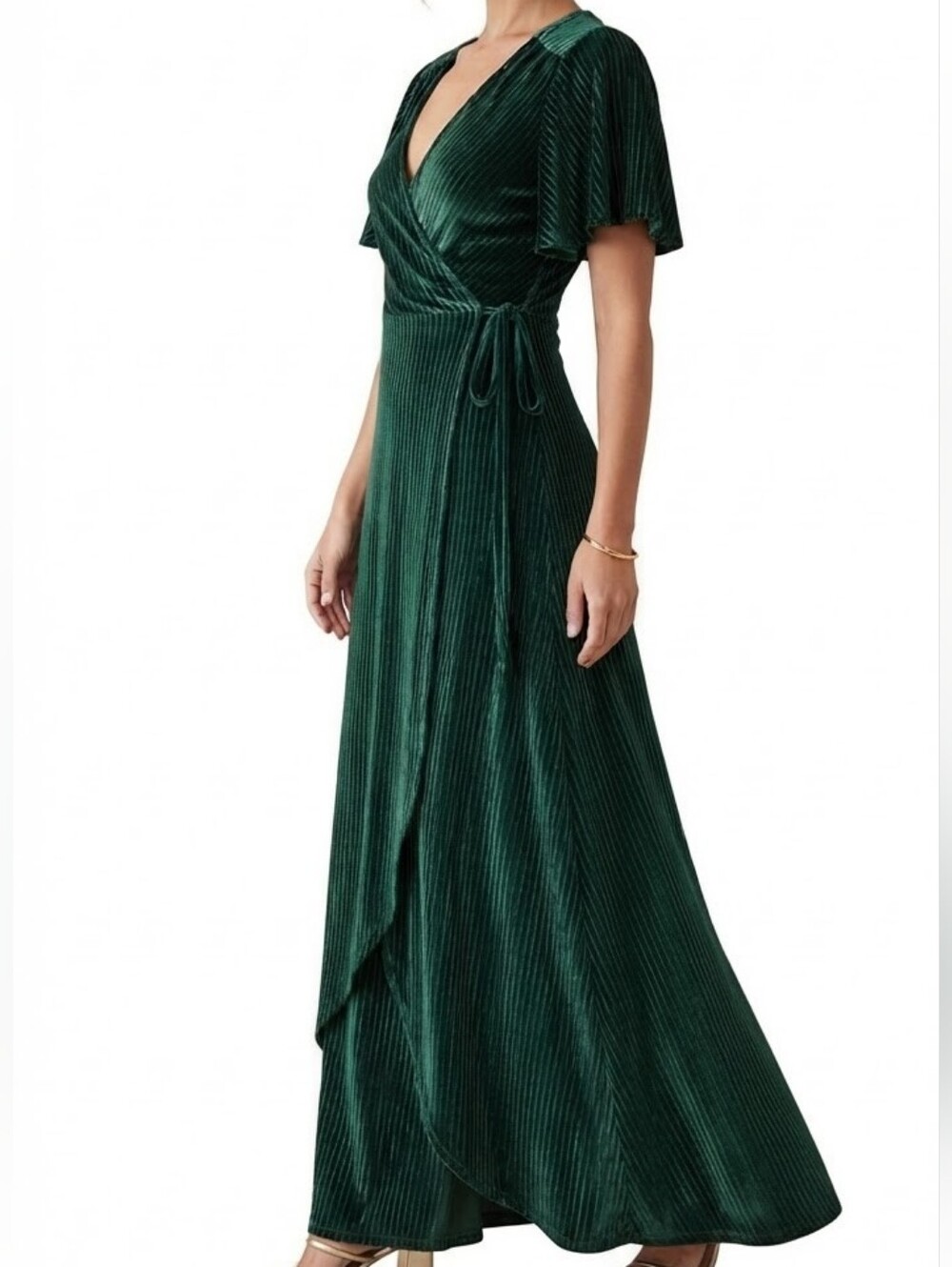 Baltic Born Emerald Green Andi Ribbed Romantic Velvet Wrap Maxi Dress XL